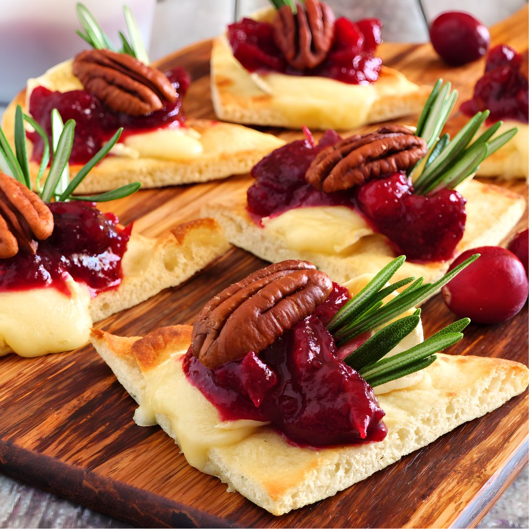 Cranberry & Brie Flatbread Appetizers at The Little Shop of Olive Oils