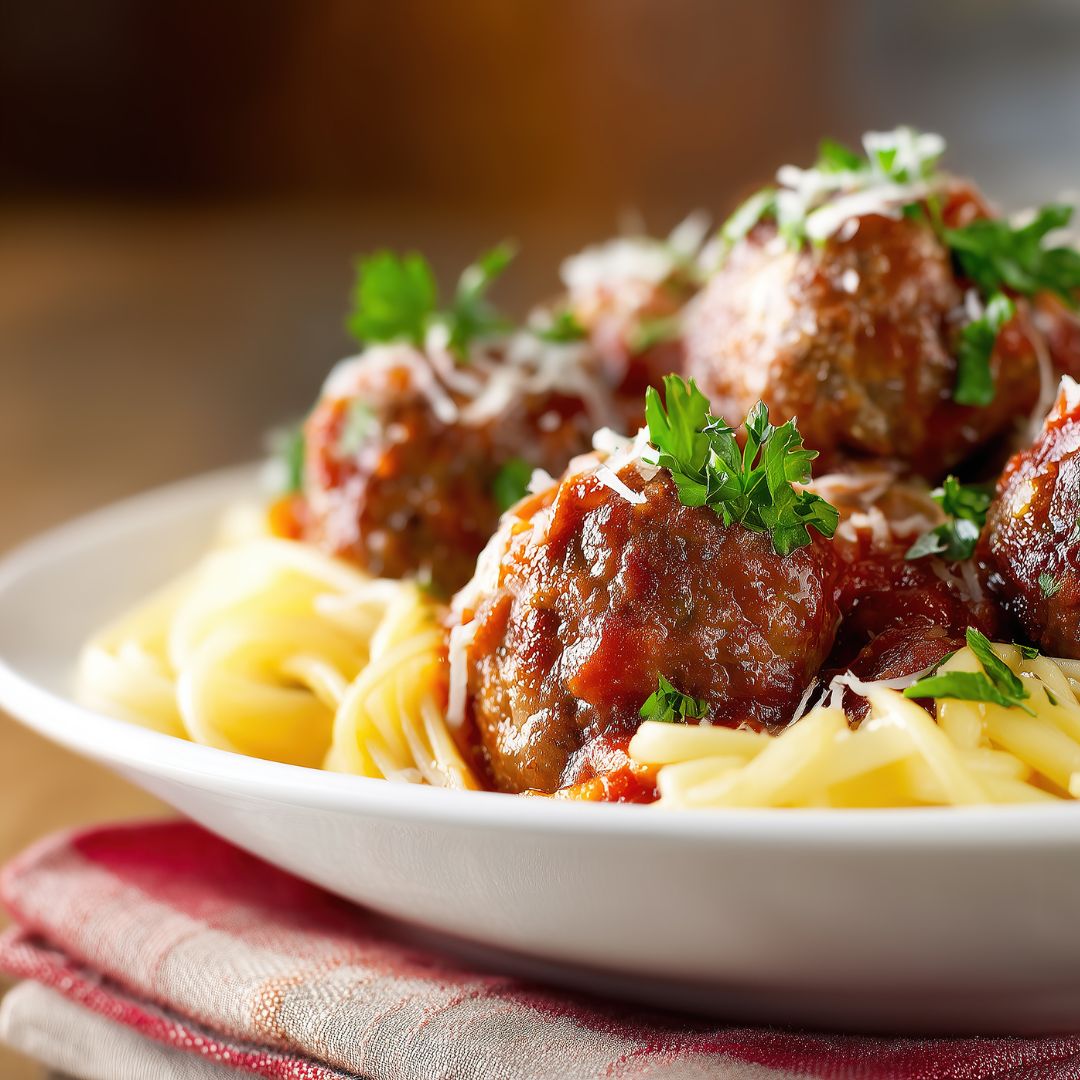 Classic Spaghetti & Meatballs with Garlic Olive Oil and Balsamic