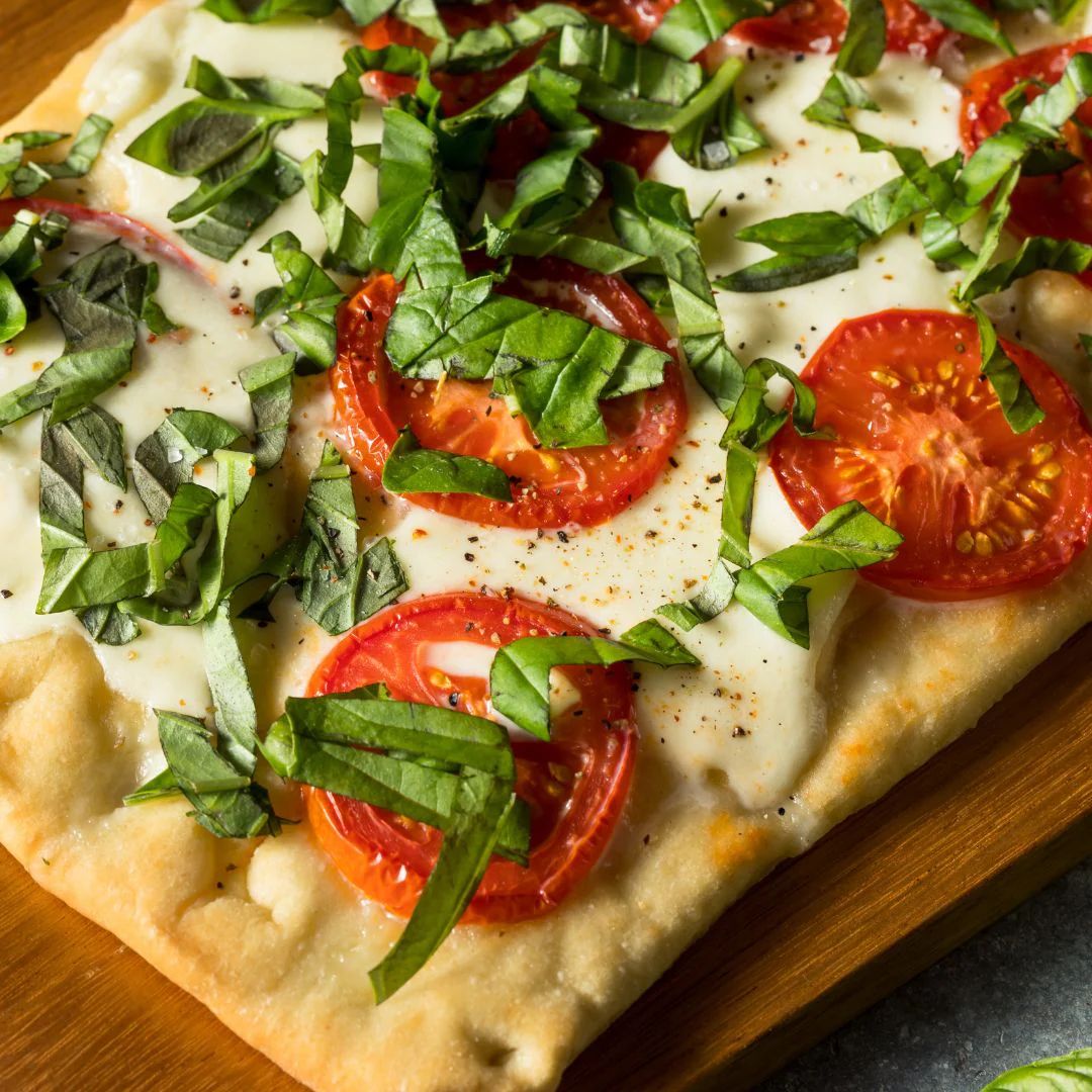 Margherita Flatbread with Basil Olive Oil at The Little Shop of Olive Oils