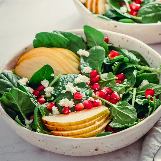 Pear & Spinach Salad with Pomegranate Balsamic Dressing at The Little Shop of Olive Oils
