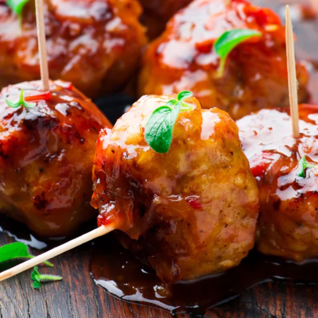 Pomegranate Balsamic Glazed Chicken Meatballs at The Little Shop of Olive Oils