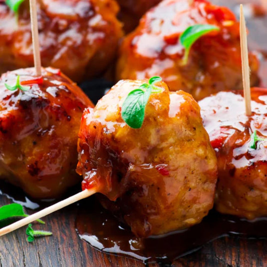 Pomegranate Balsamic Glazed Chicken Meatballs at The Little Shop of Olive Oils