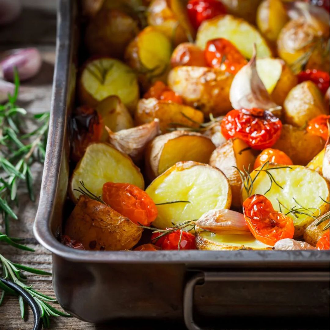 Roasted Late Summer Veggies with Spuds at The Little Shop of Olive Oils