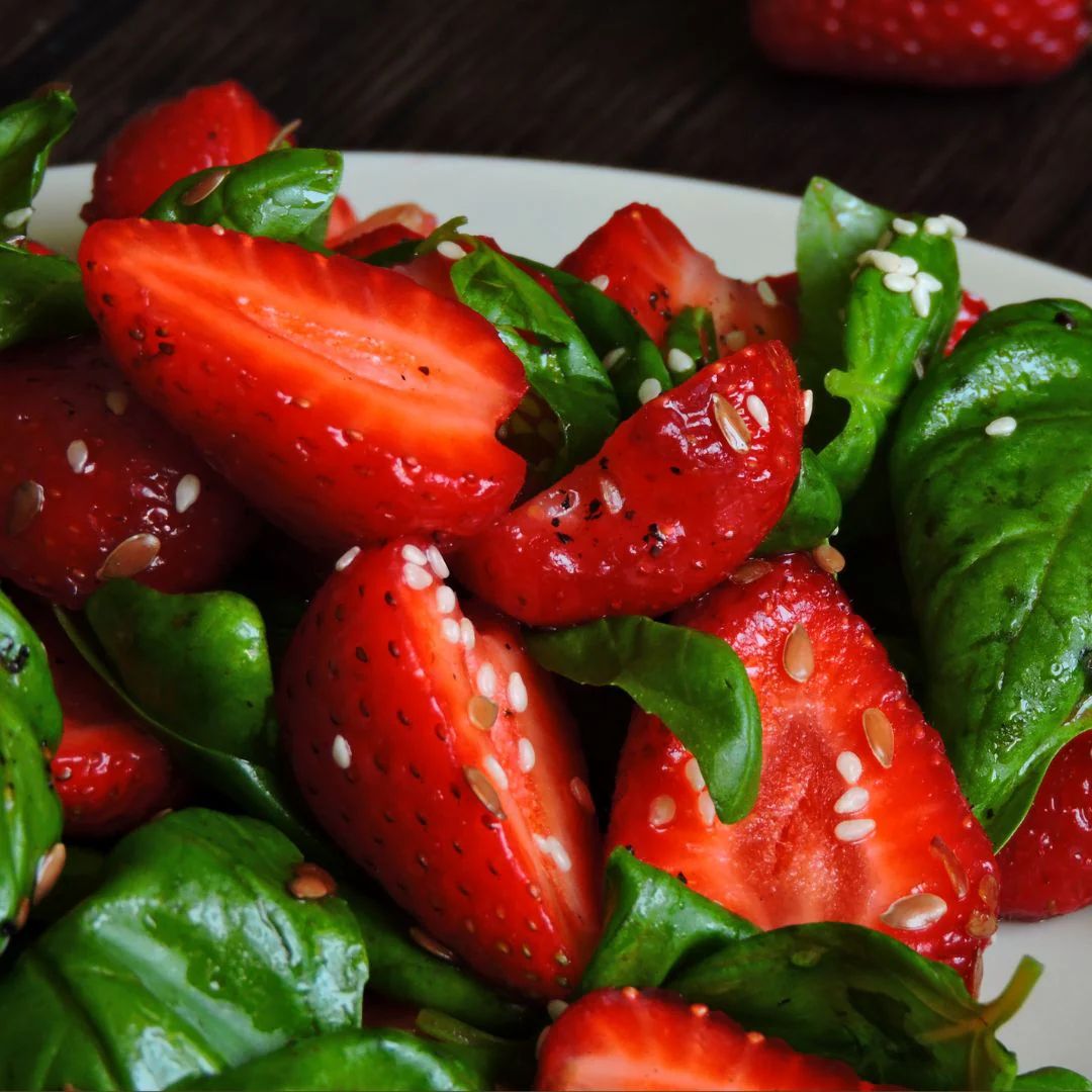 Strawberry Basil Salad with Strawberry Basil Vinaigrette at The Little Shop of Olive Oils