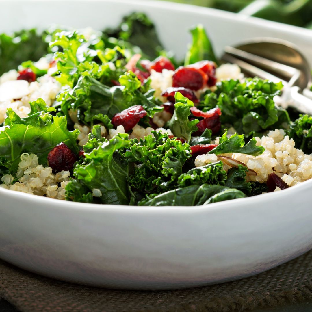 Kale & Quinoa Salad with Raspberry Balsamic Dressing at The Little Shop of Olive Oils
