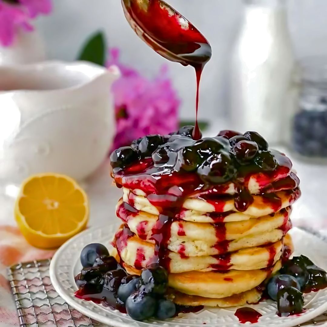 Lemon Ricotta Pancakes with Blueberry Balsamic Compote at The Little Shop of Olive Oils