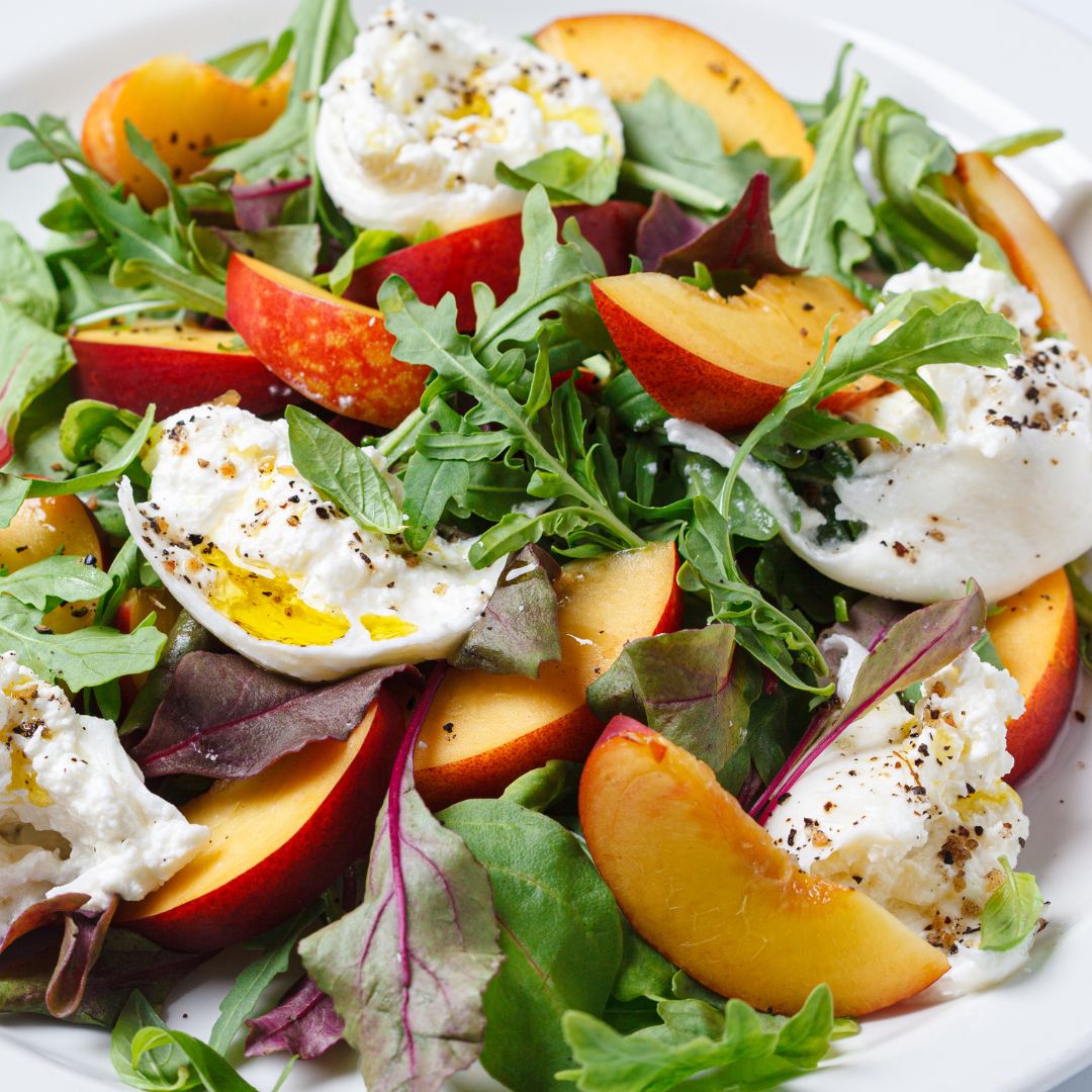 Burrata & Peach Salad at The Little Shop of Olive Oils