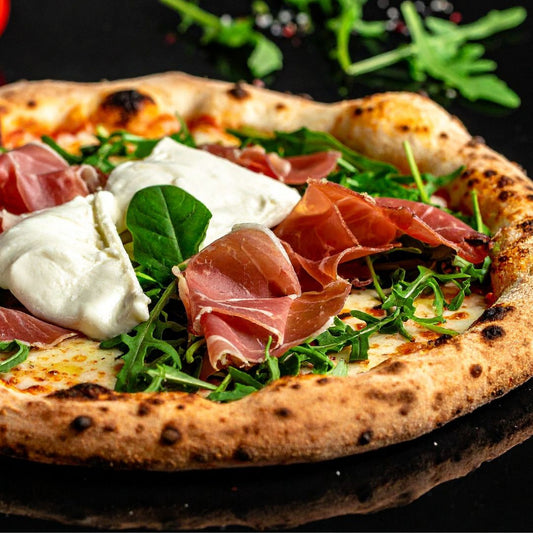 Prosciutto Burrata & Arugula Pizza with Basil Olive Oil Recipe at The Little Shop of Olive Oils
