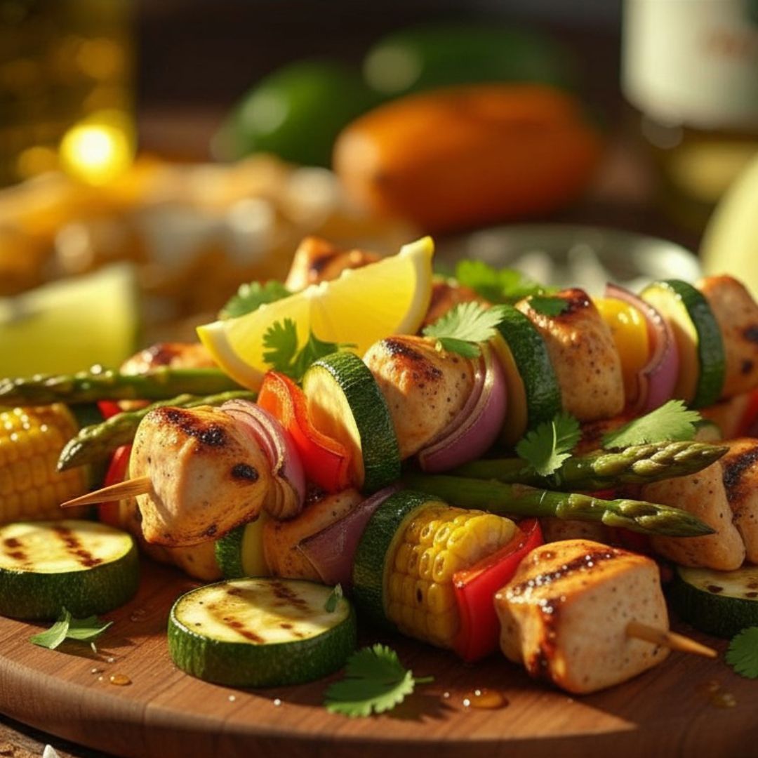 Grilled Lemon Herb Chicken Kebab Platter