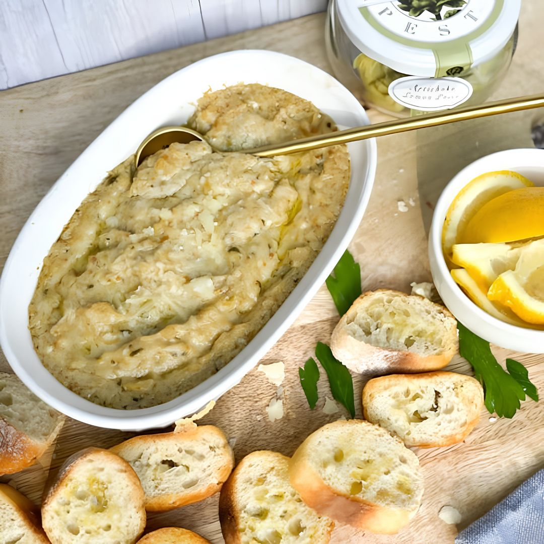 Bella’s Artichoke Lemon Dip made with Bella Cucina Artichoke Lemon Pesto from The Little Shop of Olive Oils