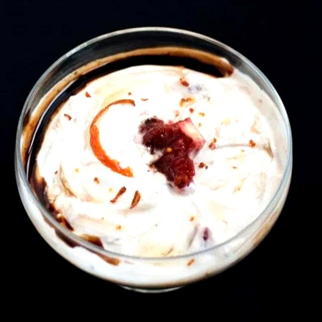 Blood Orange Greek Yogurt with Dark Chocolate Aged Balsamic Vinegar and Franklin Raw Honey from The Little Shop of Olive Oils