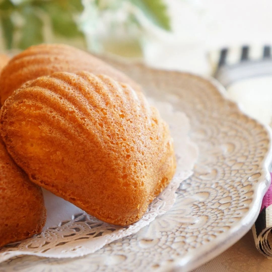 Devine Madeleines made with Coconut White Balsamic Vinegar, Persian Lime Premium Extra Virgin Olive Oil, and Franklin Raw Honey from The Little Shop of Olive Oils