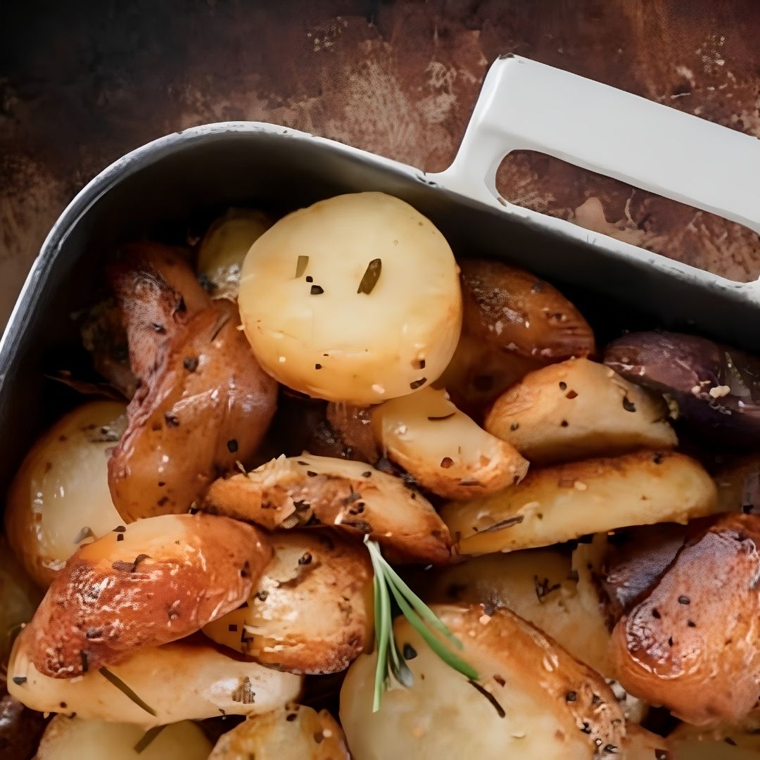 Rosemary Roasted Fingerling Potatoes with Truffle Salt and Parmesan made with Rosemary Olive Oil and Black Truffle Salt from The Little Shop of Olive Oils
