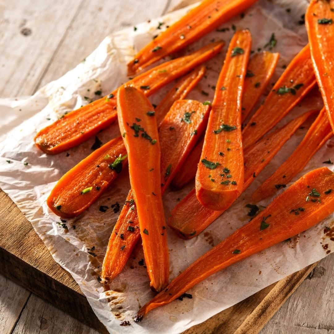 Balsamic Honey Glazed Roasted Carrots made with Olive Wood Smoked Premium Olive Oil, Franklin Raw Honey, and Neapolitan Herb Dark Balsamic Vinegar from The Little Shop of Olive Oils