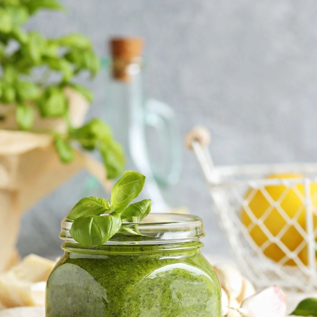 Spinach and Basil Pesto made with Basil Premium Olive Oil from The Little Shop of Olive Oils