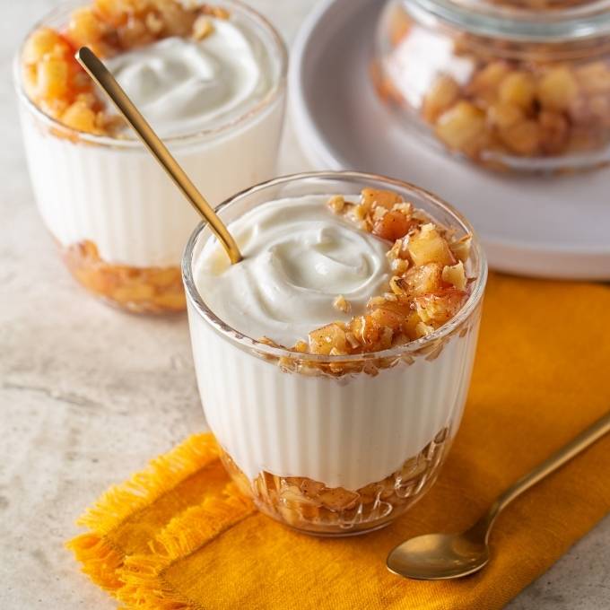 Apple Crumble Cheesecake Parfaits with Cinnamon Pear Balsamic Recipe at The Little Shop of Olive Oils