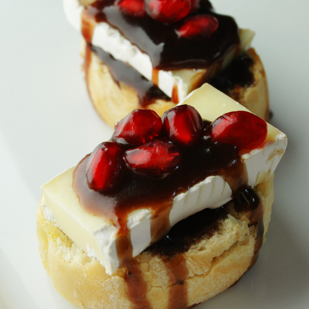 Brie & Pomegranate Crostini with Balsamic Glaze-The Little Shop of Olive Oils