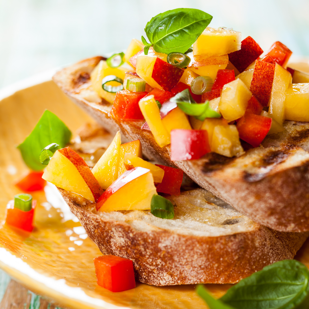 Peach Salsa on Bruschetta at The Little Shop of Olive Oils