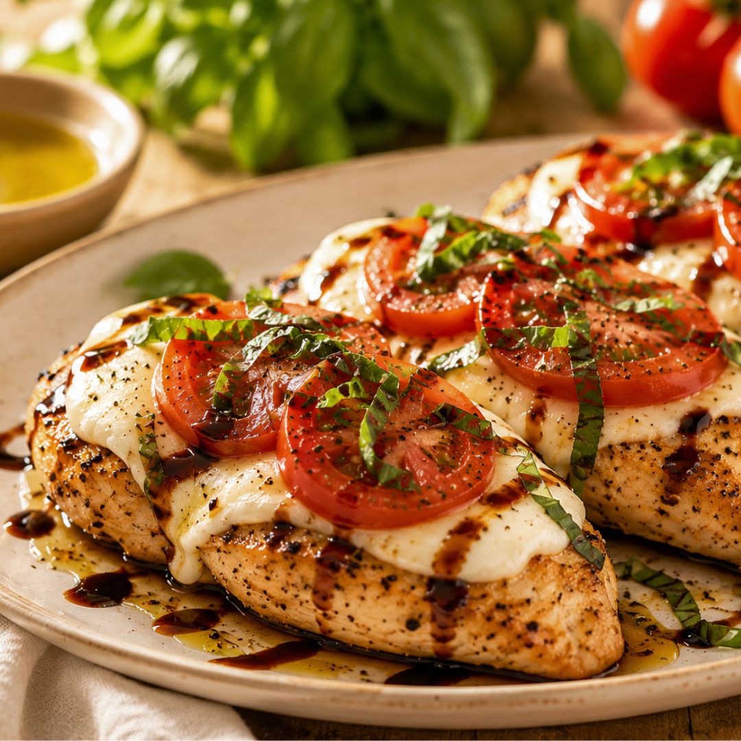 Caprese Chicken with Garlic Olive Oil & Traditional Balsamic Recipe at The Little Shop of Olive Oils