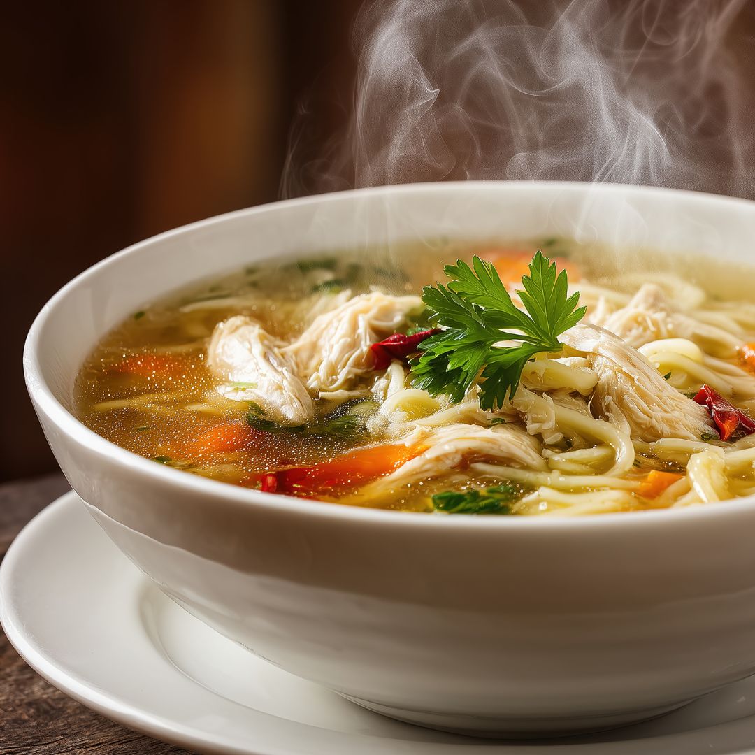 Cozy Chicken Noodle Soup with Garlic Olive Oil