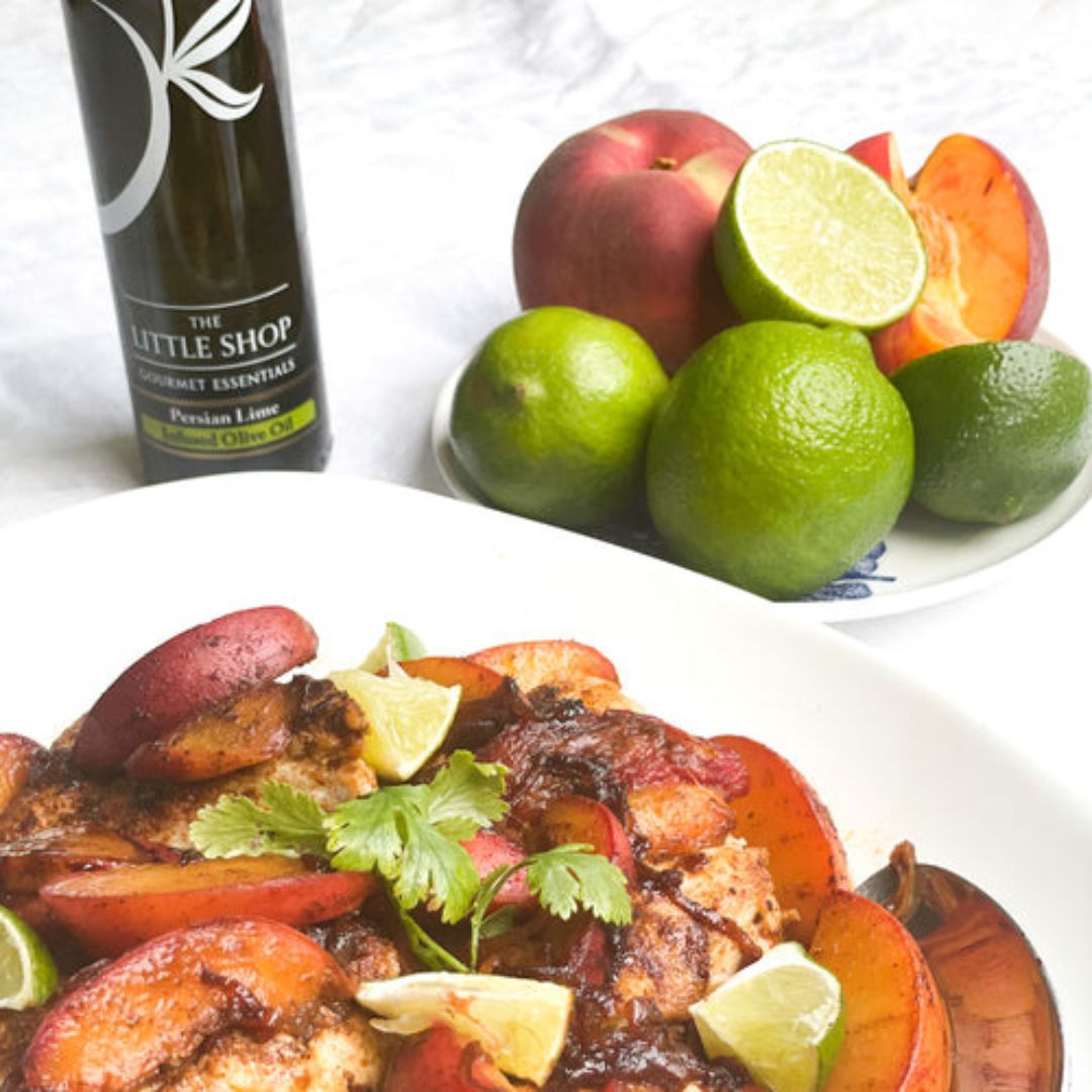 Chili Lime Chicken with Glazed Peaches-The Little Shop of Olive Oils