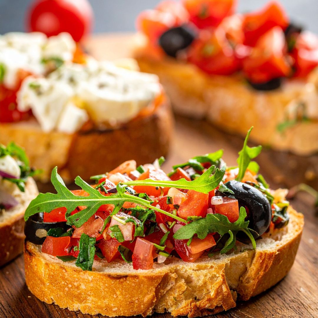 Classic Tomato Bruschetta with Basil Olive Oil at The Little Shop of Olive Oils
