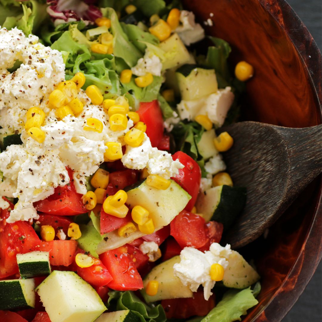 Corn Salad in a Wooden Salad Bowl