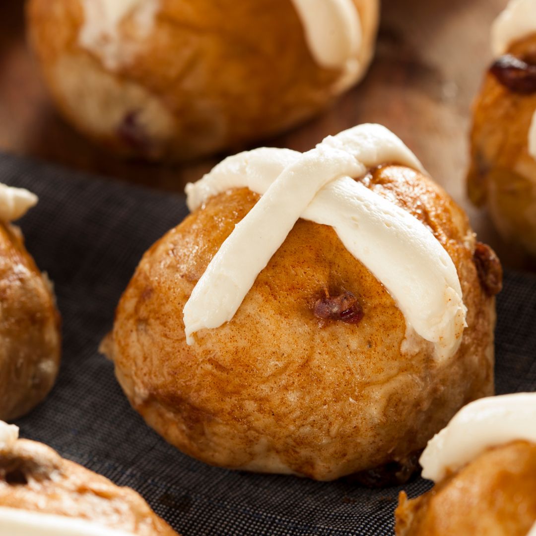 Cranberry Hot Cross Buns with Cranberry Pear Balsamic Glaze