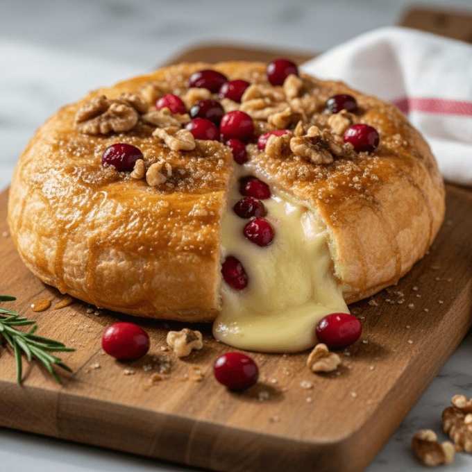 Cranberry & Walnut Baked Brie in Puff Pastry with Cinnamon Pear Balsamic Recipe at The Little Shop of Olive Oils