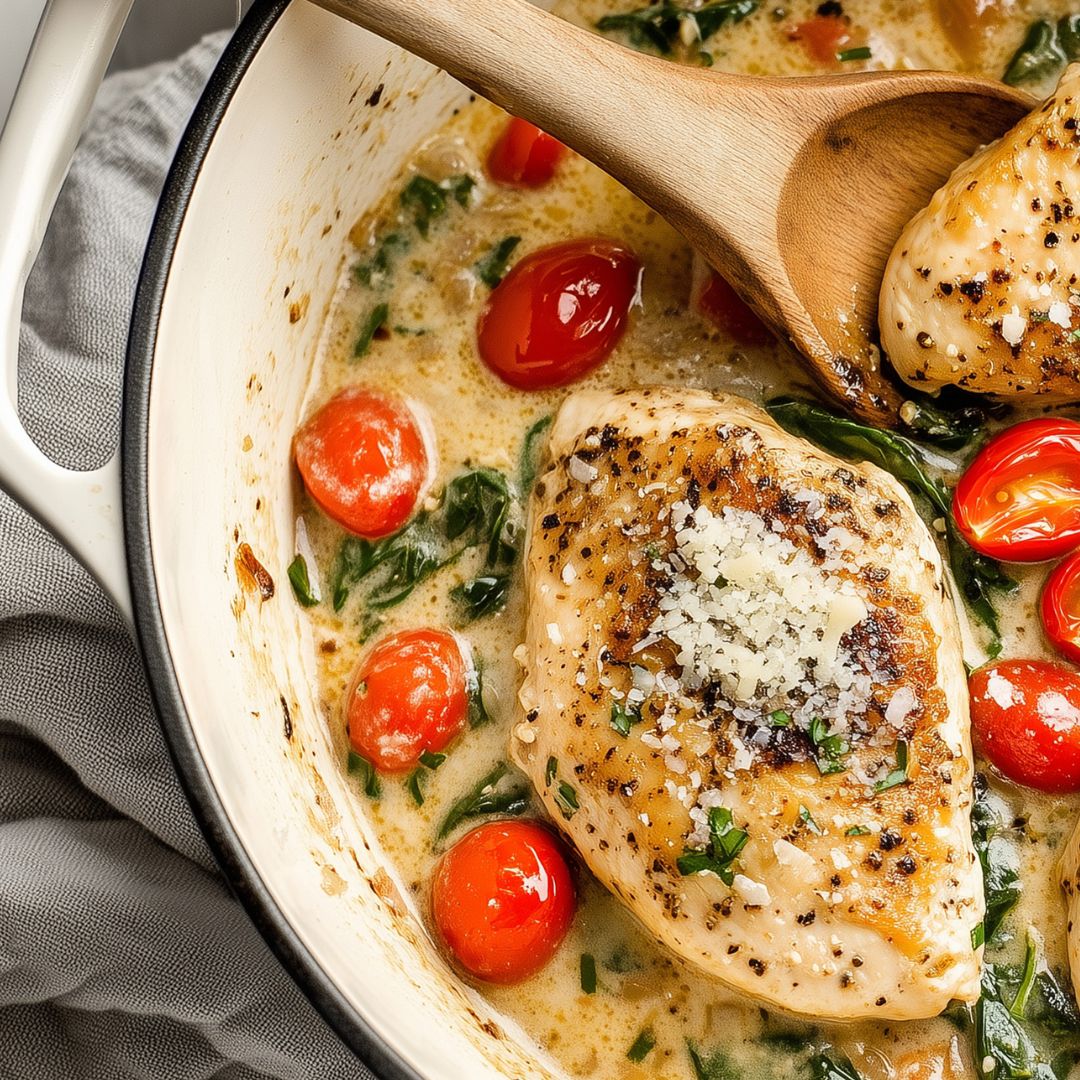 Creamy Garlic Parmesan Chicken with Spinach and Tomatoes