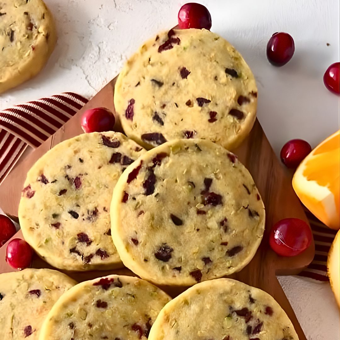 Cranberry Orange Pistachio Shortbread Cookies