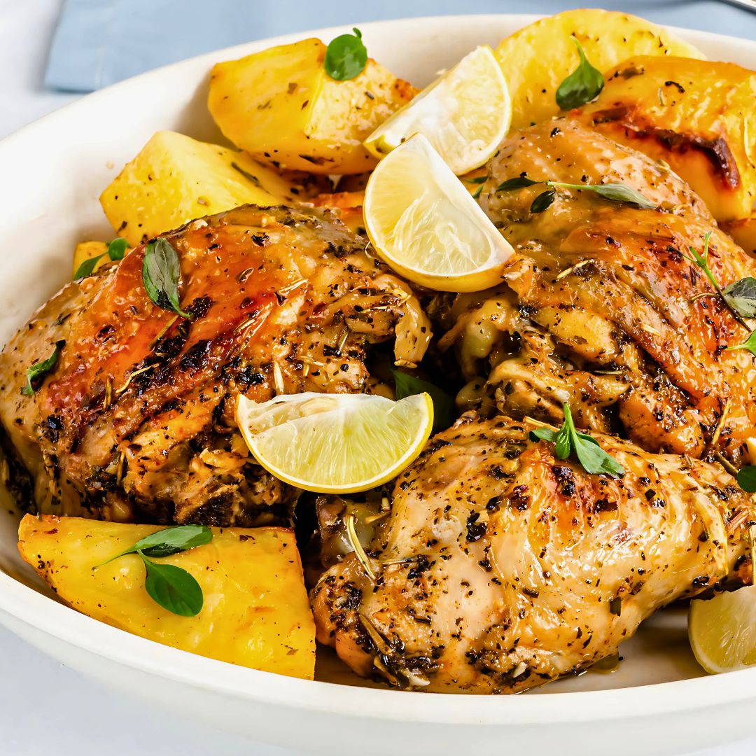 Greek Lemon Balsamic Chicken with Potatoes at The Little Shop of Olive Oils