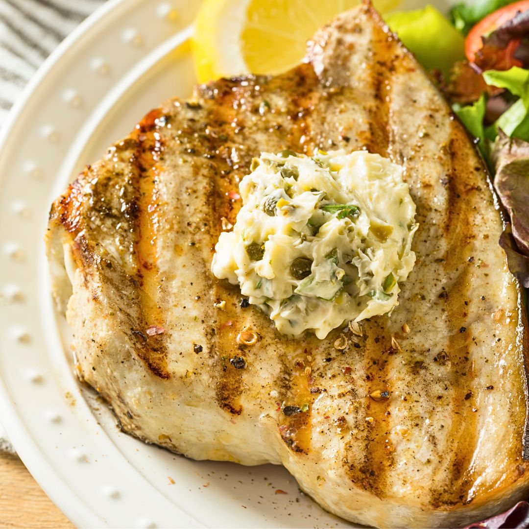 Grilled Swordfish with Lemon-Oregano Butter at The Little Shop of Olive Oils