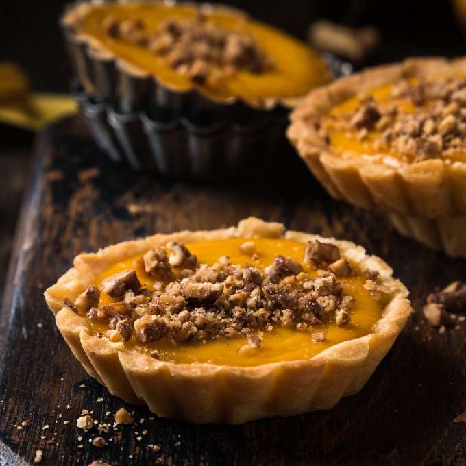 Mini Pumpkin Tarts with Cinnamon Pear Balsamic & Pecan Crumble Recipe at The Little Shop of Olive Oils