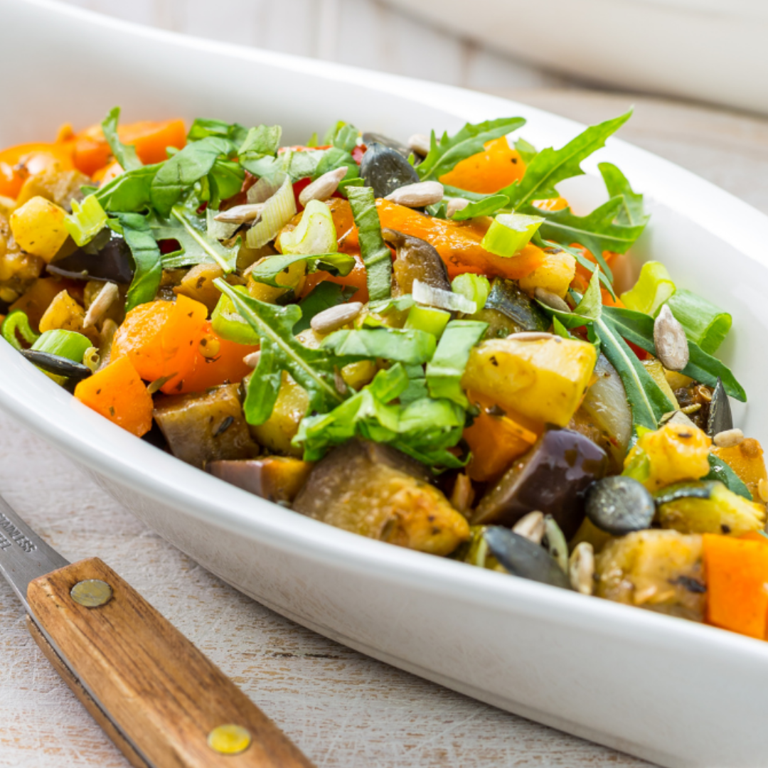 Mixed Roasted Veggie Salad with Arugula-The Little Shop of Olive Oils