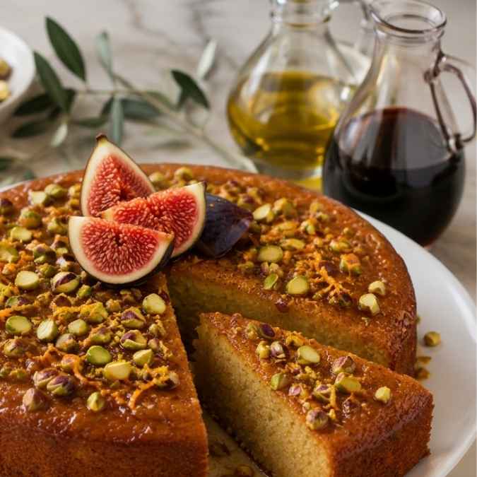 Turkish-Inspired EVOO Semolina Cake with Fig Balsamic Syrup