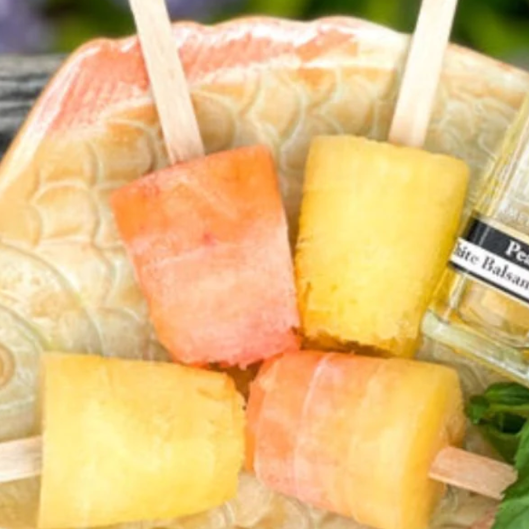 Tangy Sweet Peach Balsamic Popsicles at The Little Shop of Olive Oils