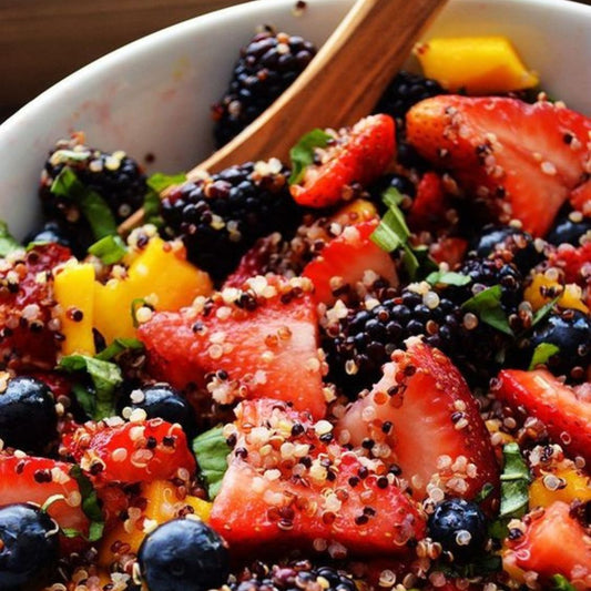 Quinoa Fruit Salad is an unusual but delicious combination of fresh fruit and quinoa drizzled with a honey lime dressing! 