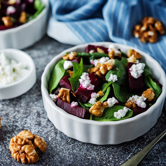 This recipe for Roasted Beet Salad with Pomegranate Balsamic & Goat Cheese Crumble is super colorful, making it a fun dish for special occasions or a pretty, hearty, and great side dish for any day of the year!
