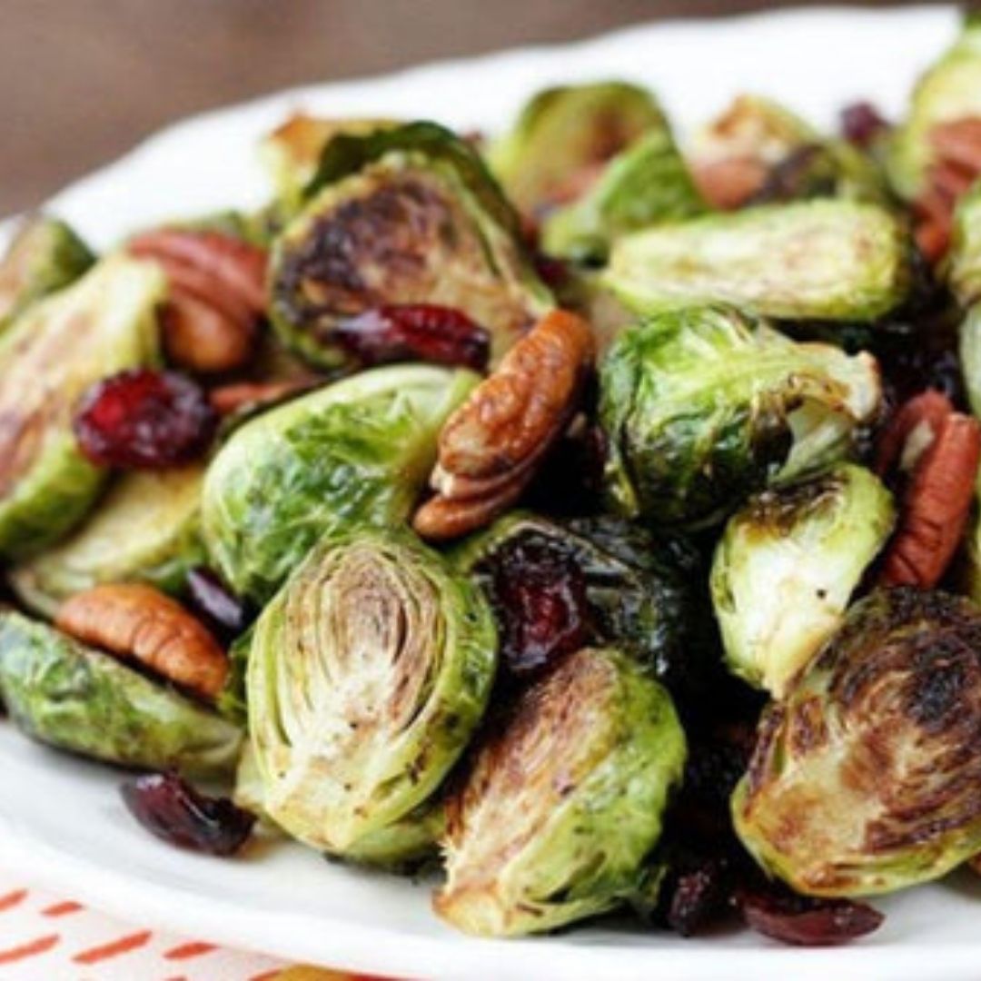 Roasted Brussels Sprouts with Cranberries and Pecans | The Little Shop of Olive Oils
