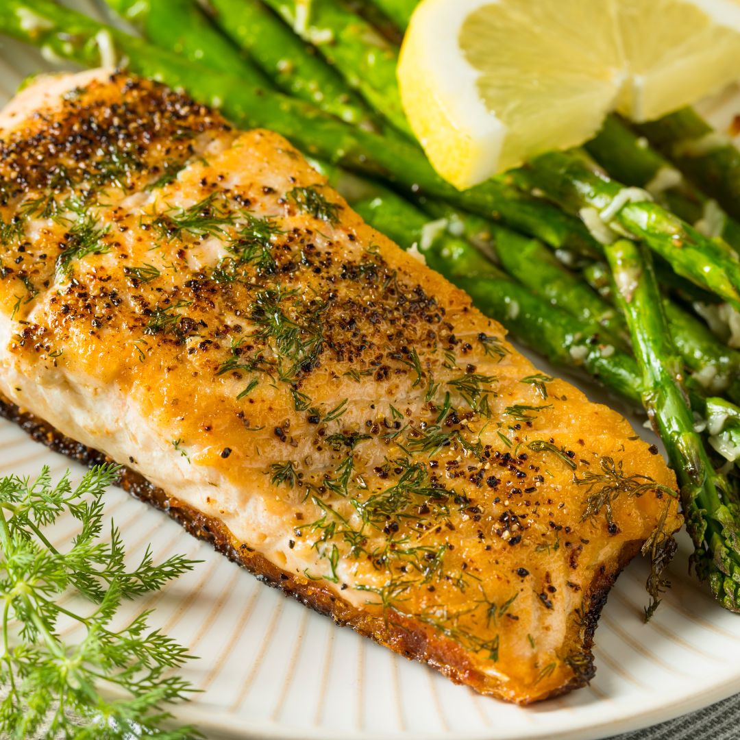 Zesty Lemon & Oregano Glazed Salmon with Garlic Asparagus at The Little Shop of Olive Oils
