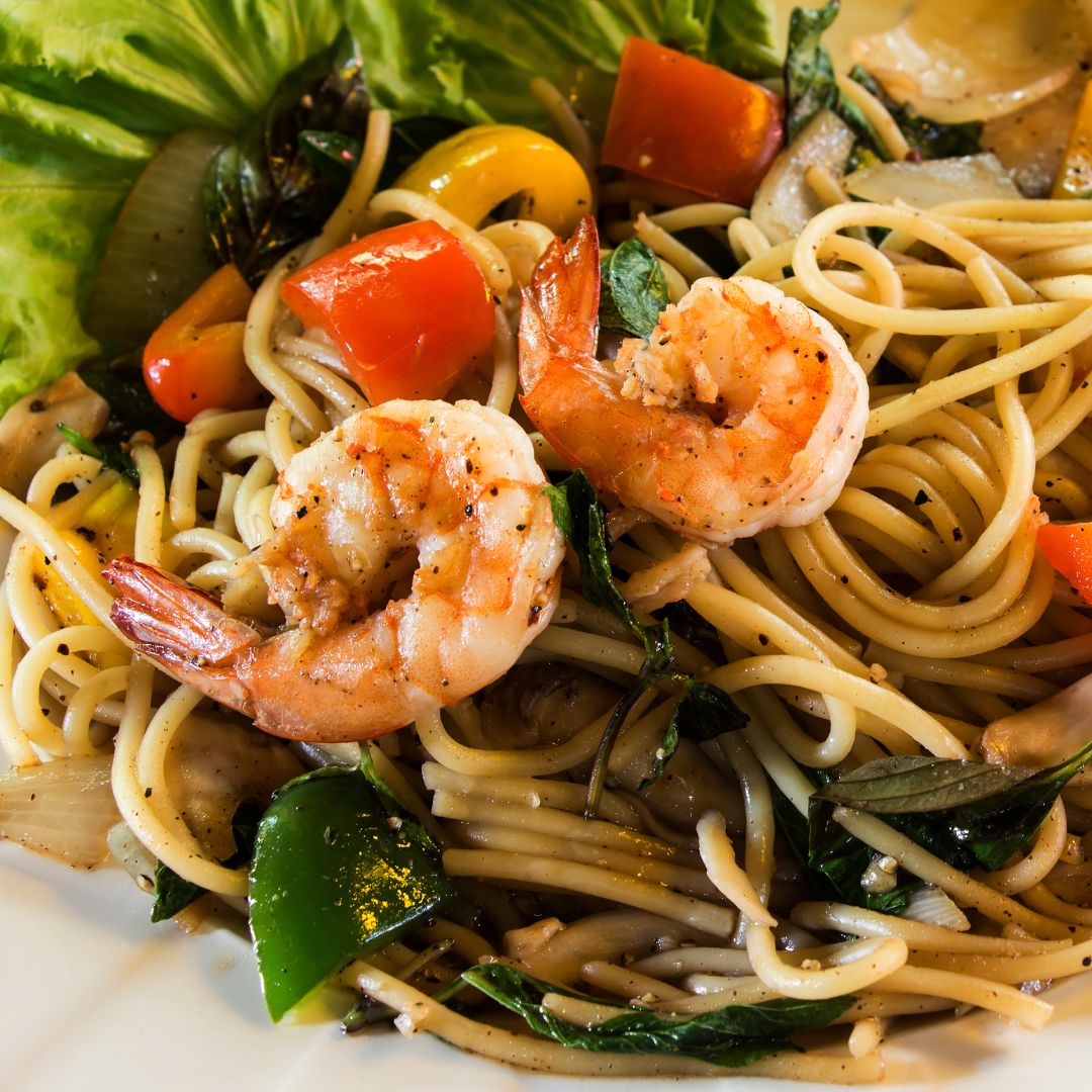 Spicy Shrimp Pasta with Bell Peppers at The Little Shop of Olive Oils in Franklin MA