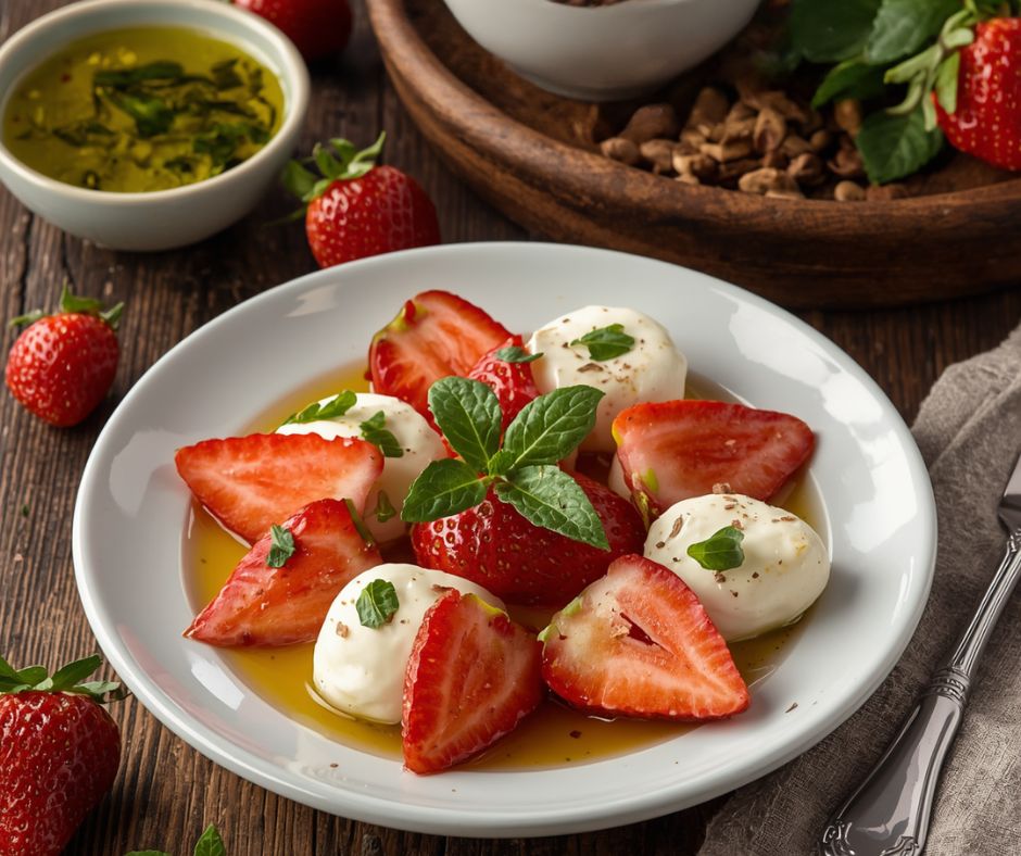 Strawberry Caprese Salad with Basil Olive Oil
