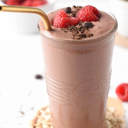 This Vegan Chocolate Raspberry Smoothie recipe is so deliciously creamy, rich with chocolate flavor, and the tang from the raspberry balsamic pairs perfectly! This delectable breakfast treat is also dairy-free!