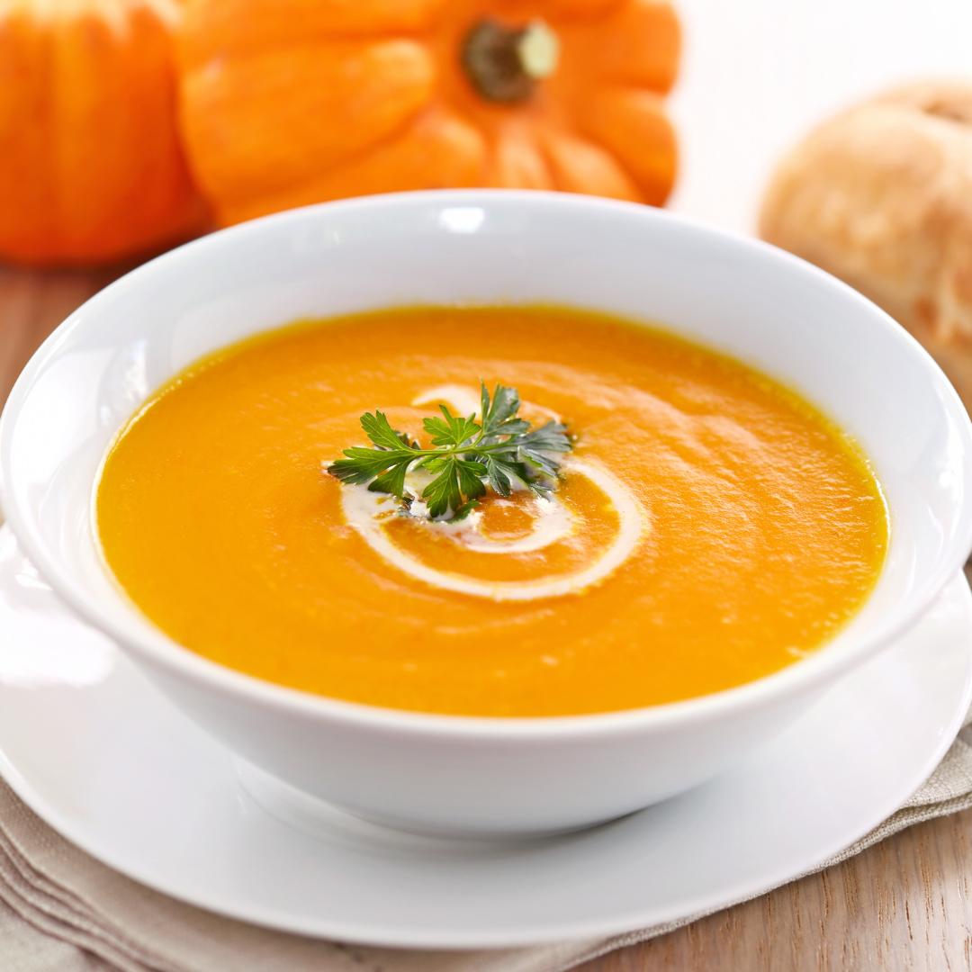 This pumpkin soup is the ultimate fall comfort food. This recipe is filled with flavor and so velvety smooth & savory.
