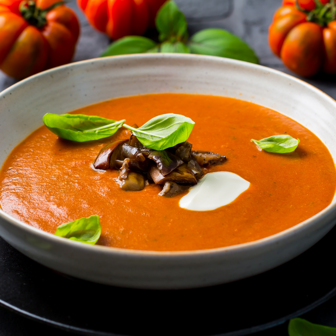 Tomato Basil Soup with Roasted Eggplant-The Little Shop of Olive Oils