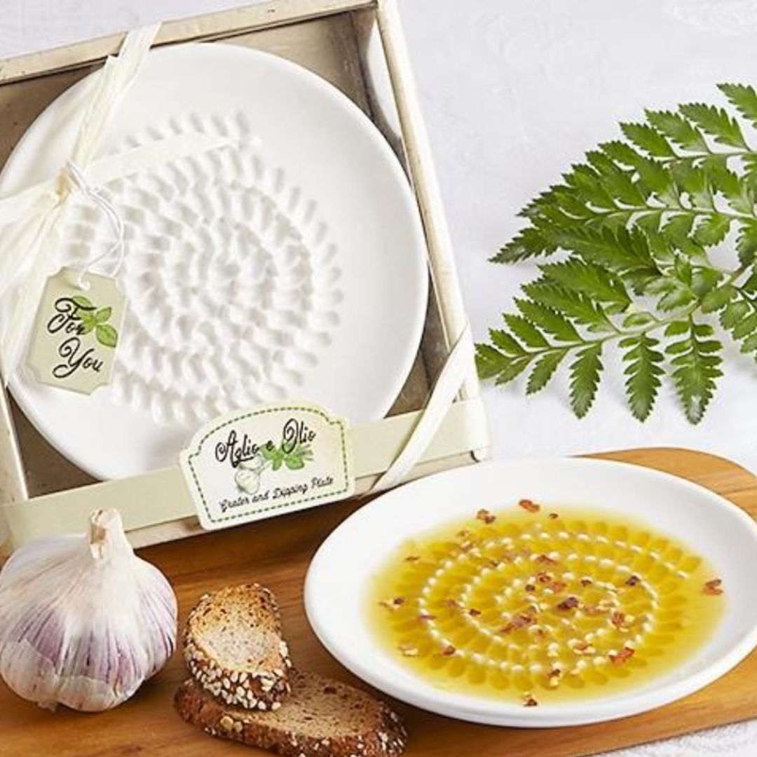Stoneware Pottery Garlic Grater Dish with Olive Motif